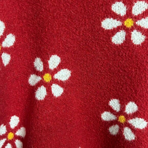 🌼 XL JOSELYN CREW NECK PULLOVER DAISY FLORAL SLIGHT CROP SWEATER Y2K STYLE RED - Picture 6 of 9
